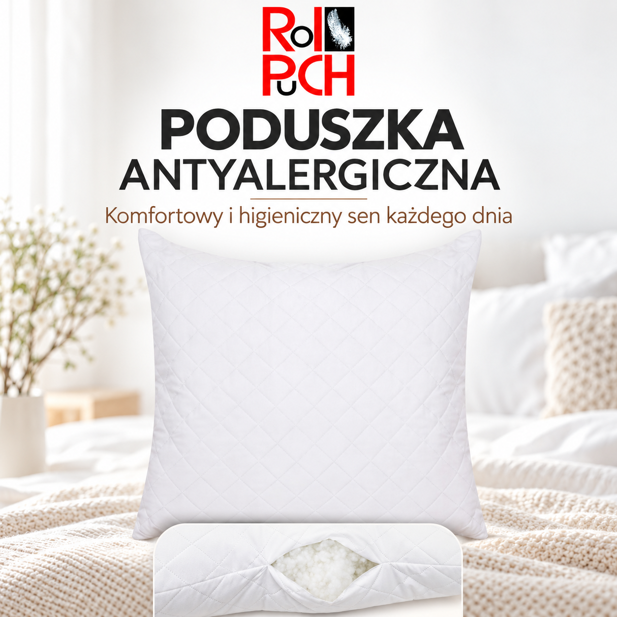 Poduszka antyalergiczna 40x40 gruba, miękka, puszysta - obrazek 3